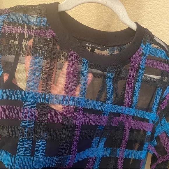 A/X Armani Exchange Embroidered Tulle Overlay Top Size Medium - Picture 6 of 11